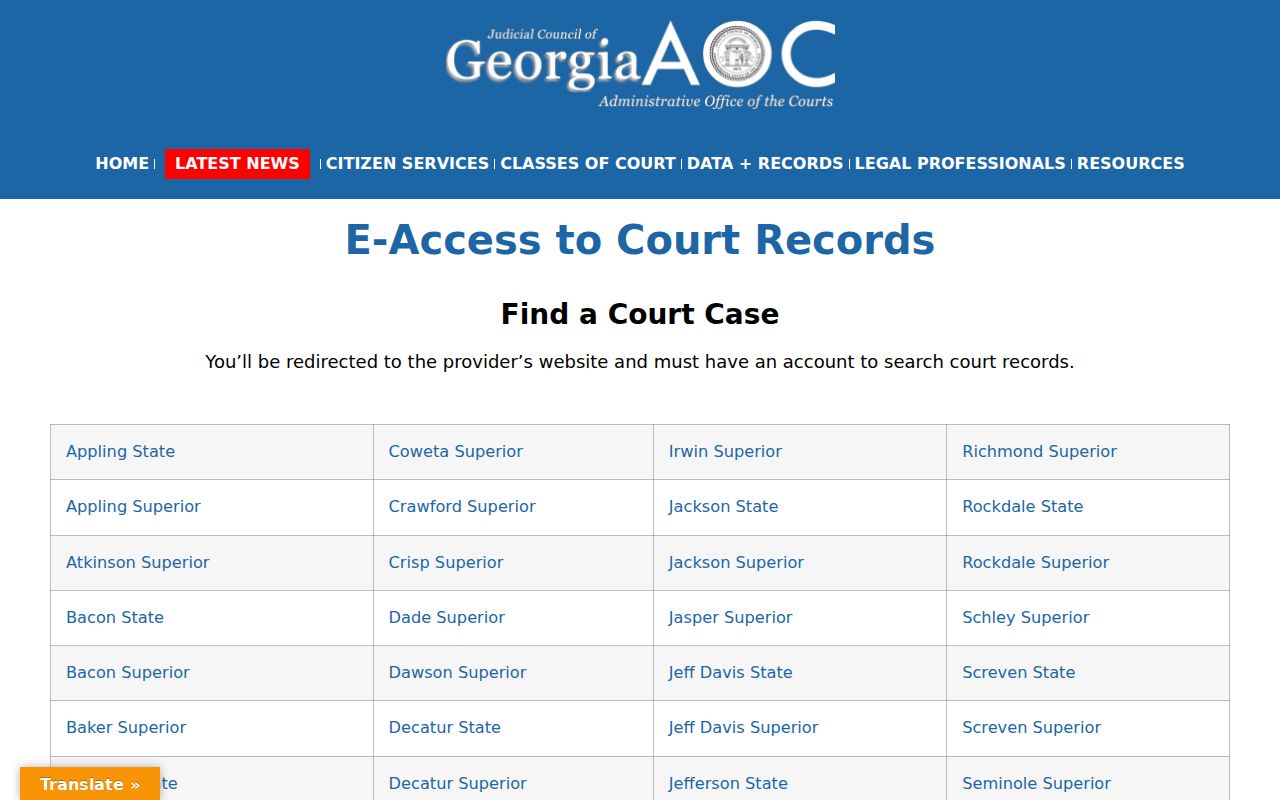 Chattooga County case search Georgia Courts E-Access reference