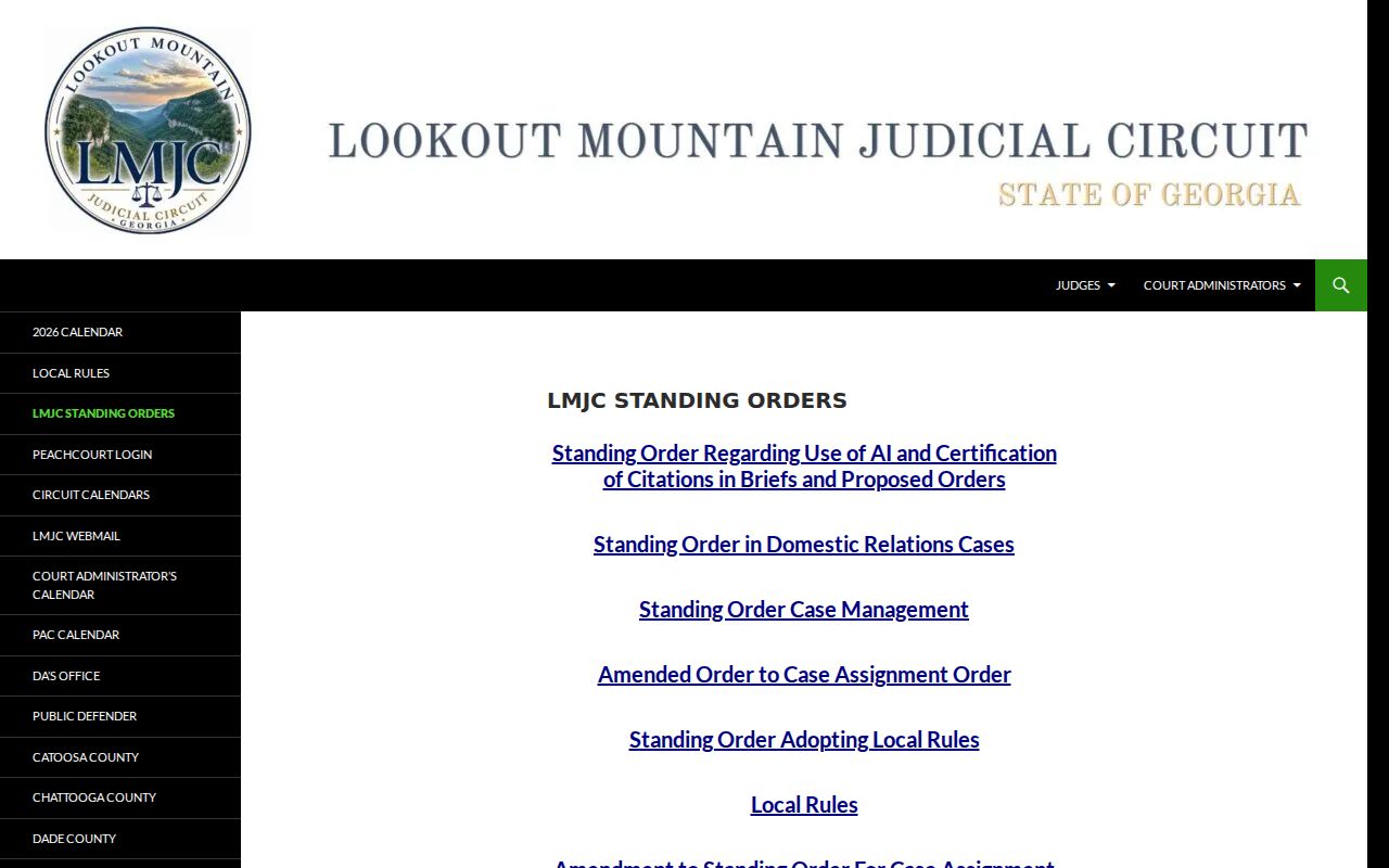 Chattooga County court calendar standing orders reference